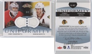 2013-14 Fleer Showcase Uniformity White Hot Strap /2 Duncan Keith Corey Crawford