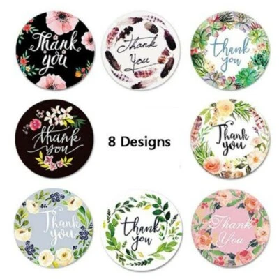 500 Thank You Stickers Cute Flowery Variety Small Business Envelope 1 Inch Round - Image 1 of 3