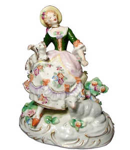 Sitzendorf Saxonian Dresden German Hand Painted Porcelain Shepherdess Figurine - Picture 1 of 13