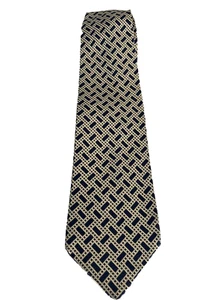 Bruno Piatelli 100% Silk Italian Tie Tan With Dark Blue Rectangle Squares - Picture 1 of 7
