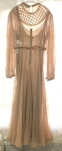 Abito intero Fendi marrone quadri in organdia di seta taglia 38