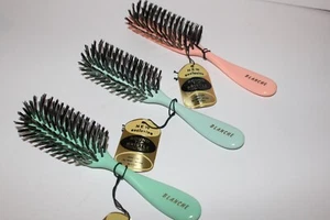 LOT 3 Vintage Hair Brushes Round Tip Dupont Nylon Bristles NWT BLUE PINK & GREEN - Picture 1 of 6