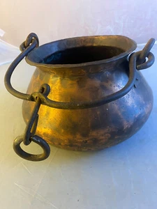 Caldero de cobre mediano vintage con asas de hierro - Imagen 1 de 6
