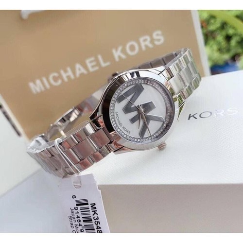 Nuovissimo Orologio da donna Michael Kors Slim Runway argento MK3548