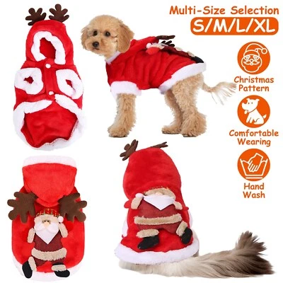 Pet Christmas Costumes Santa Dog Clothes Winter Coats Outfit Cats Small Dogs US - Image 1 of 4