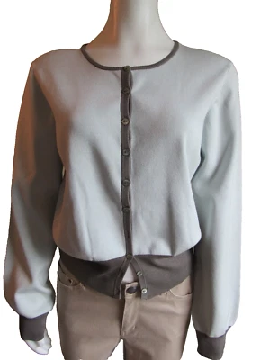 YANSI FUGEL ICE BLUE PONTE KNIT CREW NECK LONG SLEEVE BUTTON UP CARDIGAN L NWT - Image 1 of 4