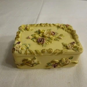 Dezine handbemalte Schmuckschatulle mit Rosen, Harz EUC - Bild 1 von 7