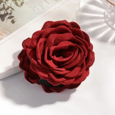 16 Colors Sweat Medium Size Cotton Fabric Rose Flower Hair Claw Clips for Women - Image 1 of 4
