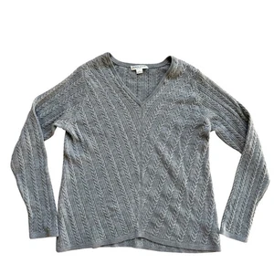 Pendleton Petite Gray 100% Merino Wool Cable Knit V-Neck Sweater Top - Women's L - Picture 1 of 9