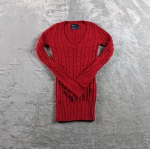 American Eagle Pullover Damen Medium rot Zopfmuster V-Ausschnitt Bella Swan tailliert Y2K - Bild 1 von 11