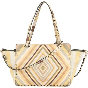 Valentino Leather Rockstud Striped Tote Shoulder Bag Tasche - Afbeelding 1 van 11
