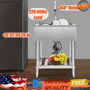 Stainless Steel Sink Wash Utility Sink with Storage Shelf with Pull-out Faucet - Picture 1 of 17