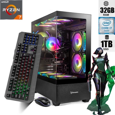ARGB Gaming Desktop Ryzen 7 Computer PC 32GB RAM 4TB SSD Windows 11 WiFi6 Custom - Image 1 of 4