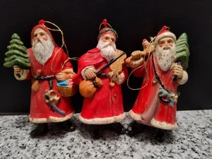 Vintage Old World Santa Claus Christmas Tree Ornaments. 3 Blow Mold Ornaments.   - Picture 1 of 8