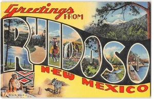 New Mexico RUIDOSO Large Letter Greetings Linen 1940s Vintage Postcard - Picture 1 of 2