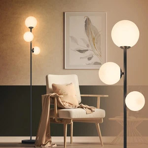 Mid Century Modern Floor Lamp for Living Room, 3 Globe Black Floor Lamp with Fro - Picture 1 of 7
