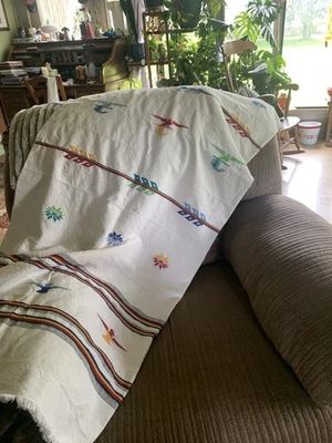 Cobertor de algodão vintage guatemalteco tecido à mão tamanho duplo – Thunderbird Boho - Imagem 1 de 4