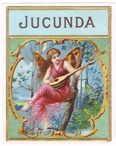 ORIGINAL 1900 CIGAR BOX LABEL ANTIQUE JUCUNDA FAIRY LUTE FANTASY OUTER DING - Picture 1 of 1
