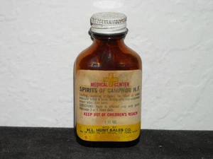 Vintage Hunt Medical Center Spirits of Camphor 1-Ounce Amber Bottle - Imagen 1 de 3