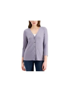 FEVER Womens Long Sleeve V Neck Ribbed Knit Wear To Work Button Up Top - Picture 1 of 3