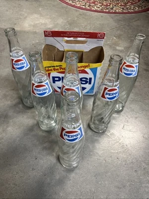 Pepsi 16oz Swirl Glass Soda Pop Money Back Bottles-6 pack-Original Cardboard 80s - Image 1 of 4