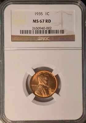 1935 LINCOLN CENT NGC MS 67 RED  FREE SHIPPING - Image 1 of 2