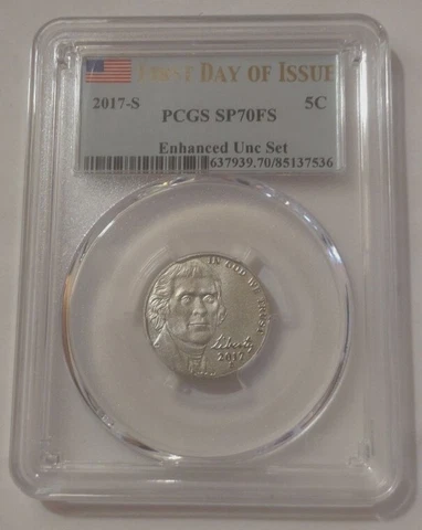 2017-S 5C JEFFERSON SP70FS First Day Of Issue Enhanced Unc Set Nickel Cover