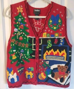 Designers Originals Studio Ugly Sweater Christmas Vest Medium Red Teddy Bear - Picture 1 of 3