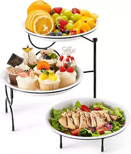 3 Tier Plastic Serving Tray Platter for Party Entertaining, 10" × 10" Large Dess - Picture 1 of 9