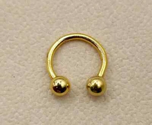 14K Gold Septum Jewelry Nose Piercing, Circular Barbell Lip Ring Body Jewellery - Picture 1 of 6