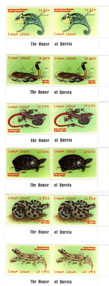 SIERRA LEONE 2001 African Reptiles, Snakes, Turtles,Cobra, Lizards Pair of 6 MNH - Image 1 of 4