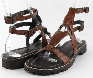 $265 DONALD J PLINER GAZIT 15 Saddle Brown Leather Designer Flat Sandals 6 - Picture 1 of 5