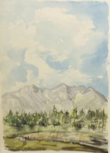 " Sommertag mit Alpenpanorama "Aqua /Mischtechnik zuschreibung Sepp Wurster - Bild 1 von 2