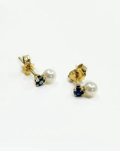 Boucles d'oreilles Or 18k 0.57 grs Perle et saphir - Bijoux occasion - Picture 1 of 2