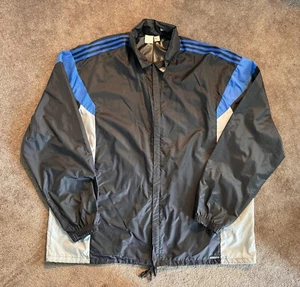 VTG Adidas Windbreaker Jacket Sz L Black Europe 80s Soccer Vents Hood Classic - Picture 1 of 8