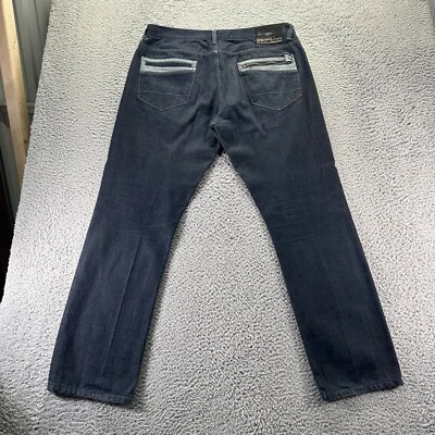 Sean John Jeans Mens 36x34 Blue Dark Wash Cotton Straight Fit Denim Zip Pockets - Image 1 of 4
