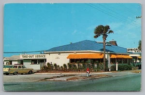 Postcard Stricklands Restaurant Jacksonville Beach FL 1957 Plymouth Suburban - Picture 1 of 2