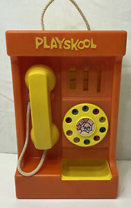 Vintage Orange Playskool Pay Phone Rotary Telephone Toy Hard Plastic