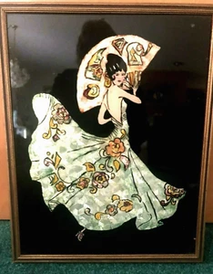 Immagine da appendere a parete Art Déco dipinta inversa colorata donna ballerina con pellicola ventilatore - Foto 1 di 3