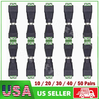 10/20Pairs 12V Male+Female 2.1x5.5mm DC Power Jack Plug Adapter Barrel Connector - Image 1 of 4