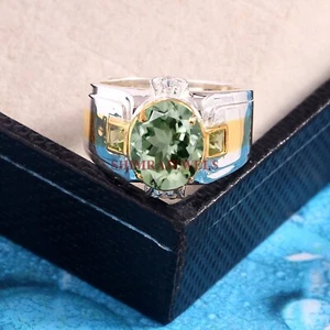 Grün Amethyst & Peridot Mit Weiß Vergoldet Silber Ring für Herren #1935 - Bild 1 von 5