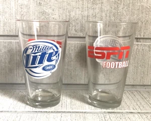 (2) Miller Lite/ESPN Fußball 16 Unzen Robuste Pint Biergläser ~ Libbey - Bild 1 von 3