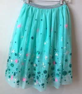 Tulle Midi Skirt Girls' 10/12 Sequins Aqua Pink Shimmer Dance Fairy Cat & Jack - Picture 1 of 10