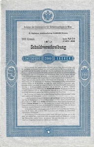 Austria Germany 2000 Kronen 4% Schuldverschreibung bond 1894 Uncancelled Coupons - Picture 1 of 4