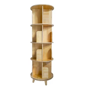 4-Layer Rotating Bookcase 360 Rotating Display Rack Pine Wood Rotating Bookshelf - Picture 1 of 9