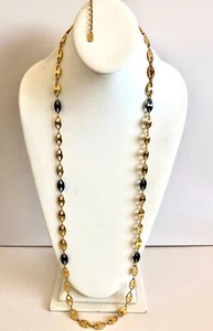 Black & Gold Tone Camrose & Kross JBK Jackie Kennedy Marine Link Necklace 36" - Picture 1 of 5