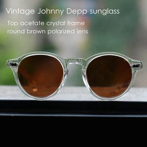 Johnny Depp Gafas de Sol Polarizadas Hombre Cristal Gafas Redondas Marrón Gafas de Sol M - Imagen 1 de 4