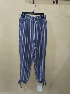 American Eagle Size S Blue Stripes Elastic Waistband Pants Tie Ankles - Picture 1 of 3