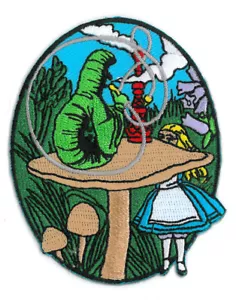 ALICE And CATERPILLAR - Orginal Artwork Embroidered Iron On Patch - 3.25" x 2.5" - Picture 1 of 1