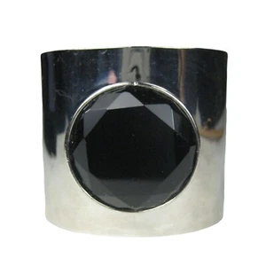 Silvertone Bangle Bracelet Cuff 6.25 In Jewelry Black Plastic SCRATCH - Picture 1 of 9